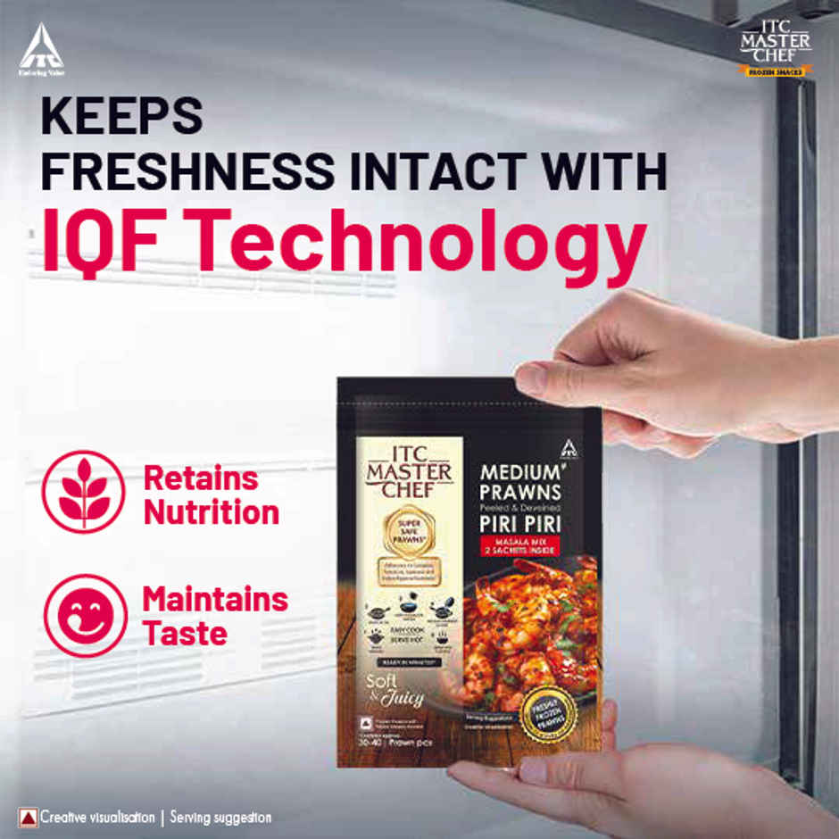 ITC Master Chef Prawns with Piri Piri Masala| Peeled & Deveined | 2 Masala Sachets Inside