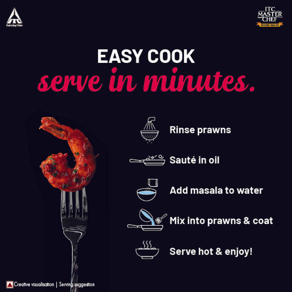 ITC Master Chef Prawns with Piri Piri Masala| Peeled & Deveined | 2 Masala Sachets Inside