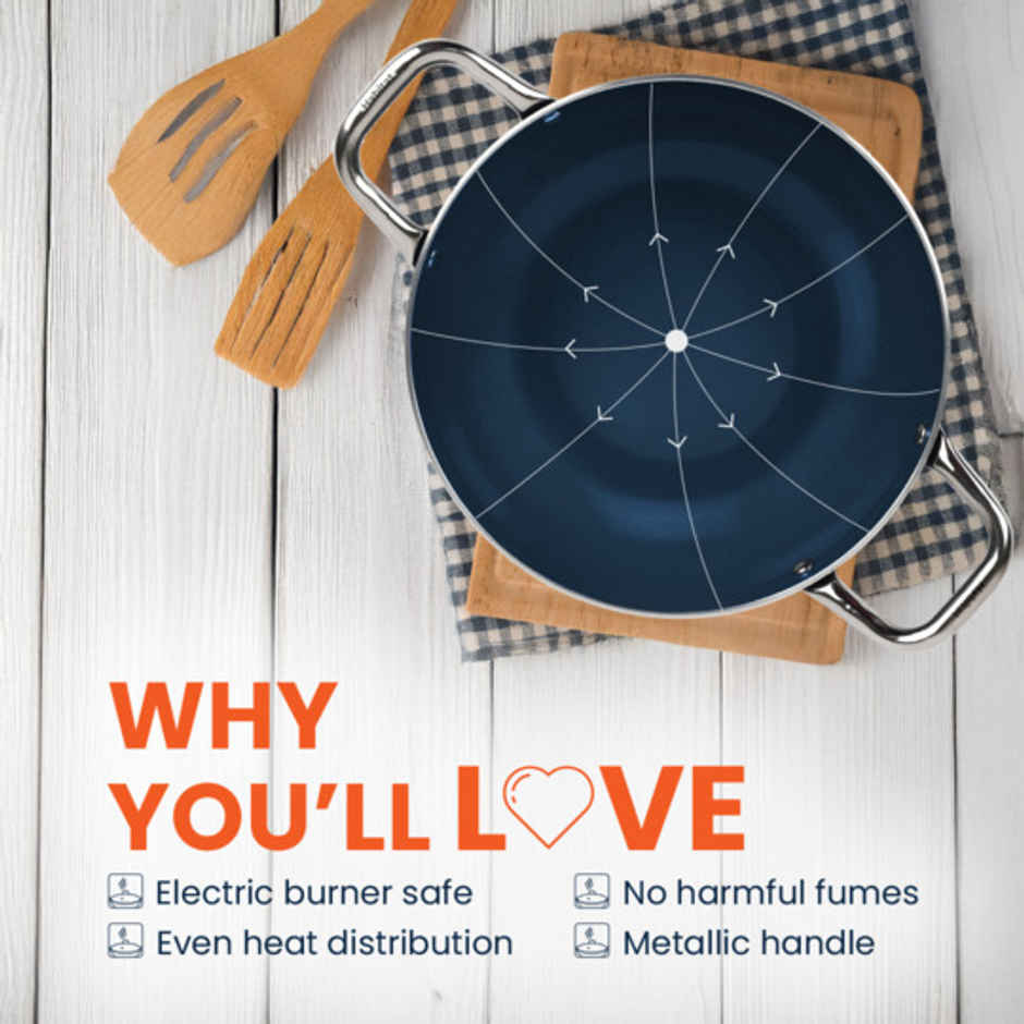 Habitat Ceramic Kadai With Glass Lid Xtreme Coating 28 Cm