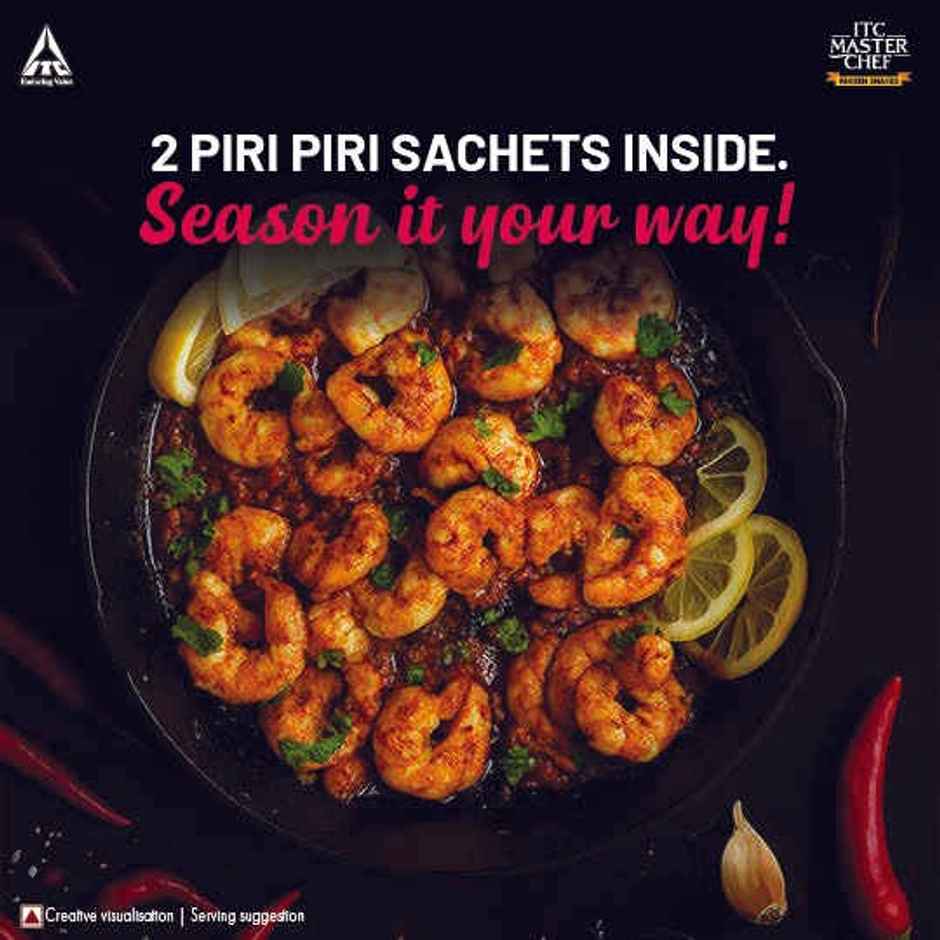 ITC Master Chef Prawns With Piri Piri Masala| Peeled & Deveined | 2 Masala Sachets Inside