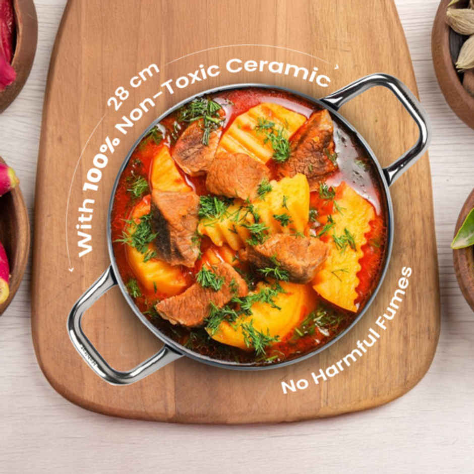 Habitat Ceramic Kadai With Glass Lid Xtreme Coating 28 Cm