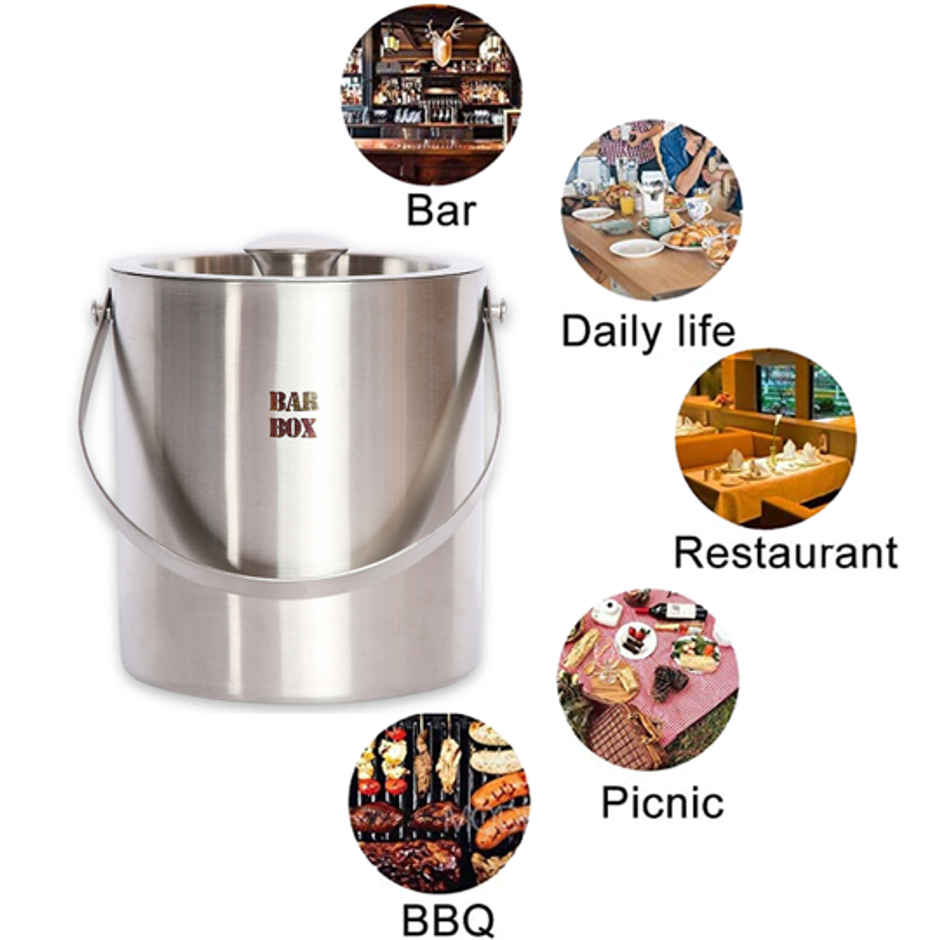 Barbox Double Walled Stainless Steel Insulated Ice Bucket Set | 1.5L