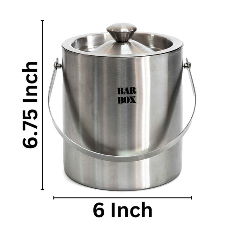 Bar Box Double Walled Stainless Steel Insulated Ice Bucket With Lid And Tong | 1.5 L
