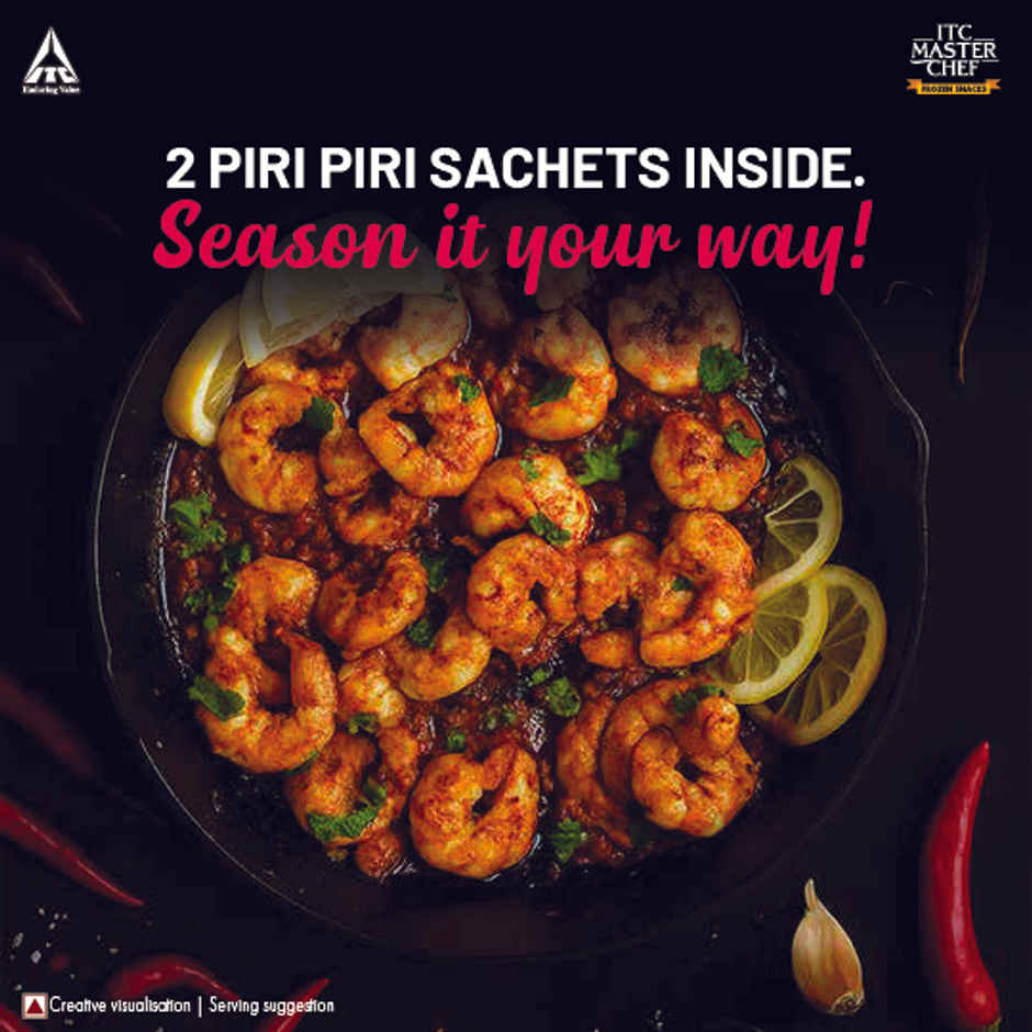 ITC Master Chef Prawns with Piri Piri Masala| Peeled & Deveined | 2 Masala Sachets Inside