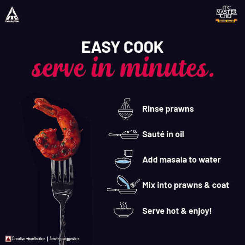 ITC Master Chef Prawns With Piri Piri Masala| Peeled & Deveined | 2 Masala Sachets Inside
