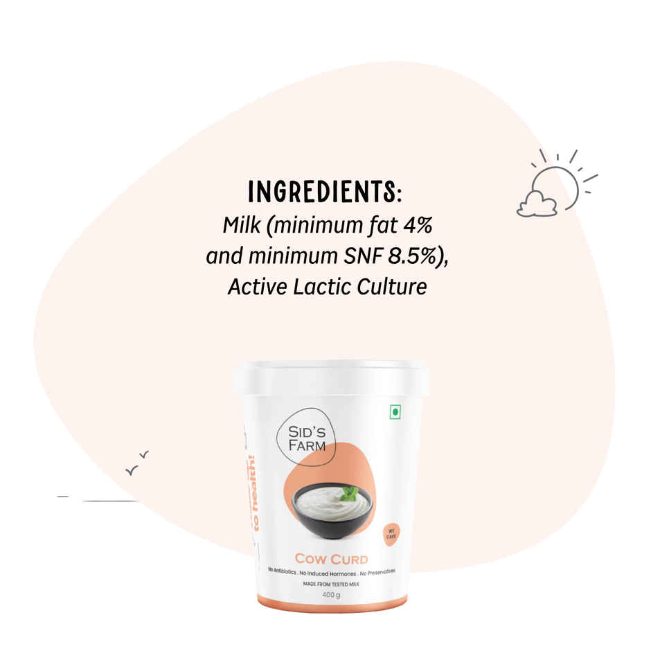 Sid's Farm Cow Curd - Made from Tested Milk (No Antibiotics . No Hormones . No Preservatives)