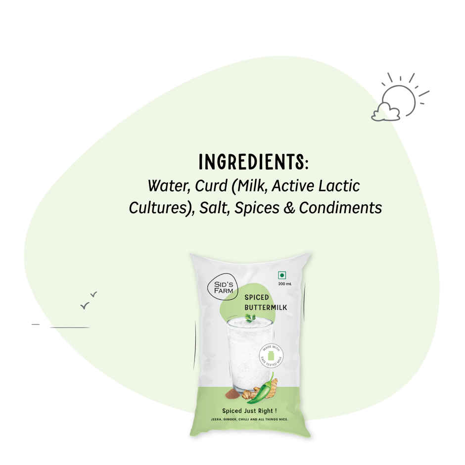 Sid's Farm Buttermilk pouch - No artificial flavours or preservatives. Made from tested milk