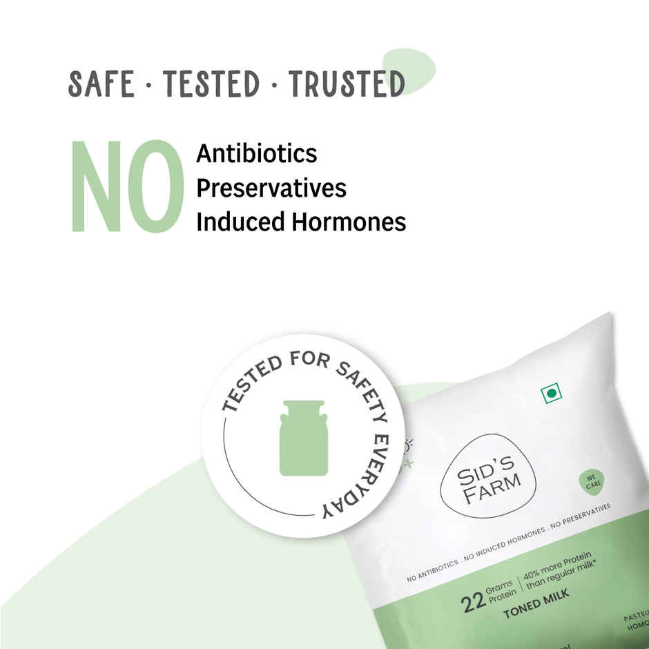 Sid's Farm Tested High Protein Toned Milk - No Antibiotics | No Hormones | No Preservatives