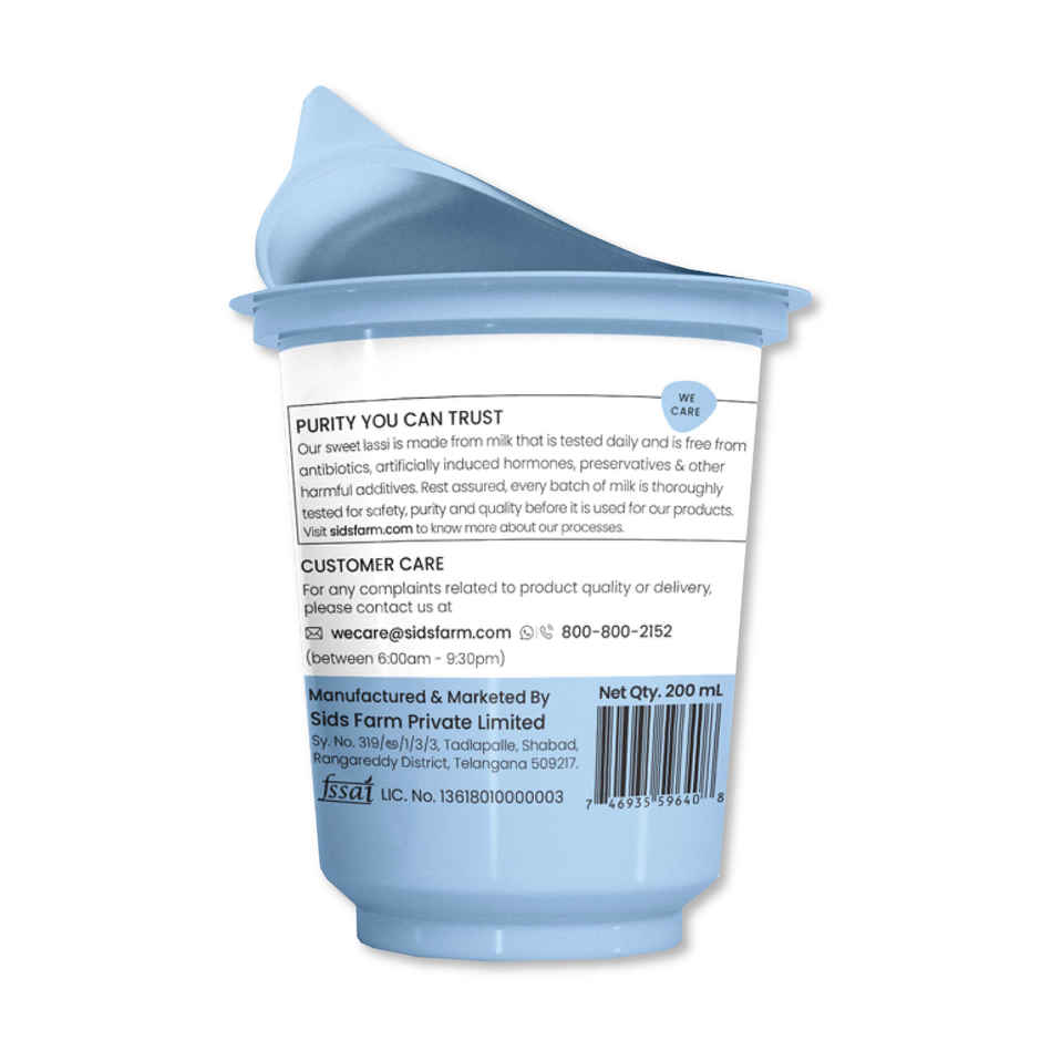 Sid's Farm Sweet Lassi - No Artificial Flavours Or Preservatives. Made From Tested Milk