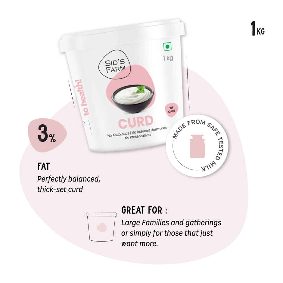 Sid's Farm Family Tub Curd - Made from Tested Milk (No Antibiotics . No Hormones . No Preservatives)