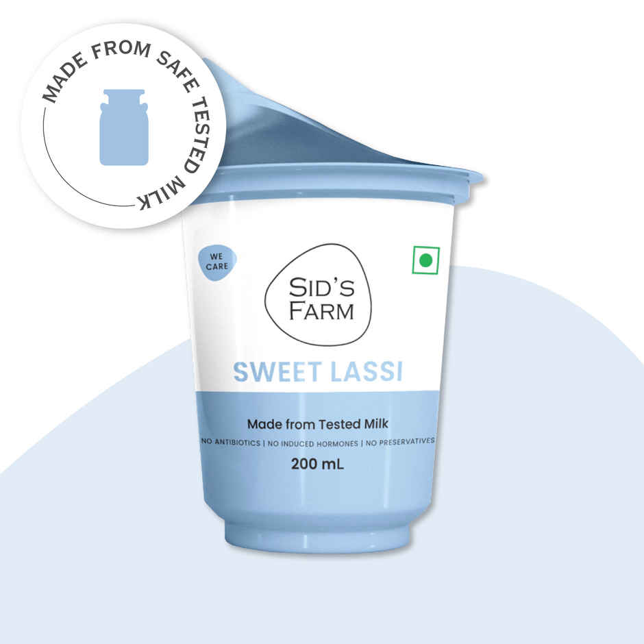 Sid's Farm Sweet Lassi - No artificial flavours or preservatives. Made from tested milk