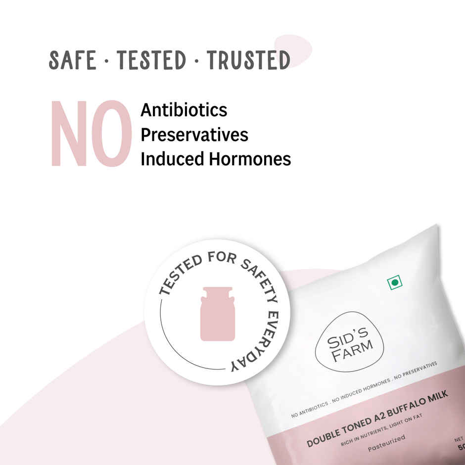 Sid's Farm Tested Double toned A2 Buffalo Milk (No Antibiotics . No Hormones . No Preservatives)