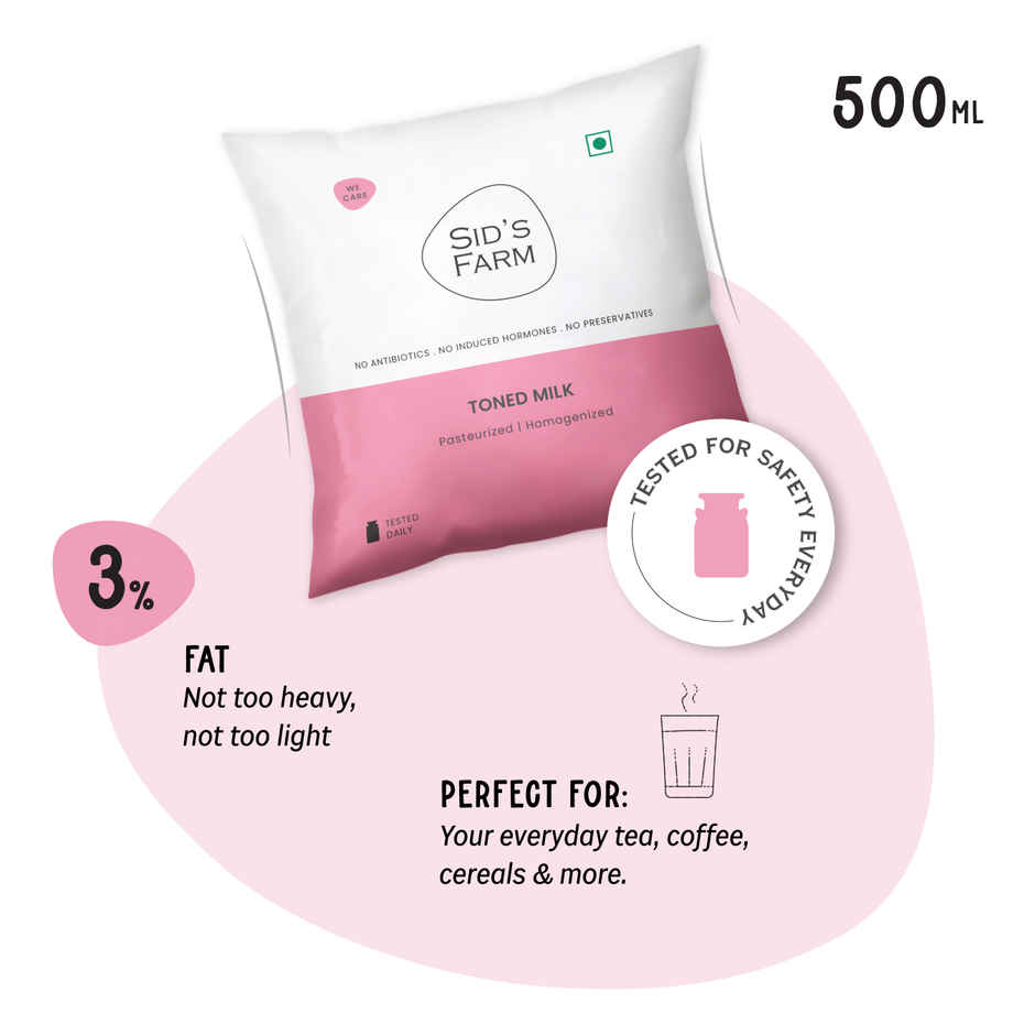 Sid's Farm Tested Toned Milk (No Antibiotics . No Hormones . No Preservatives)