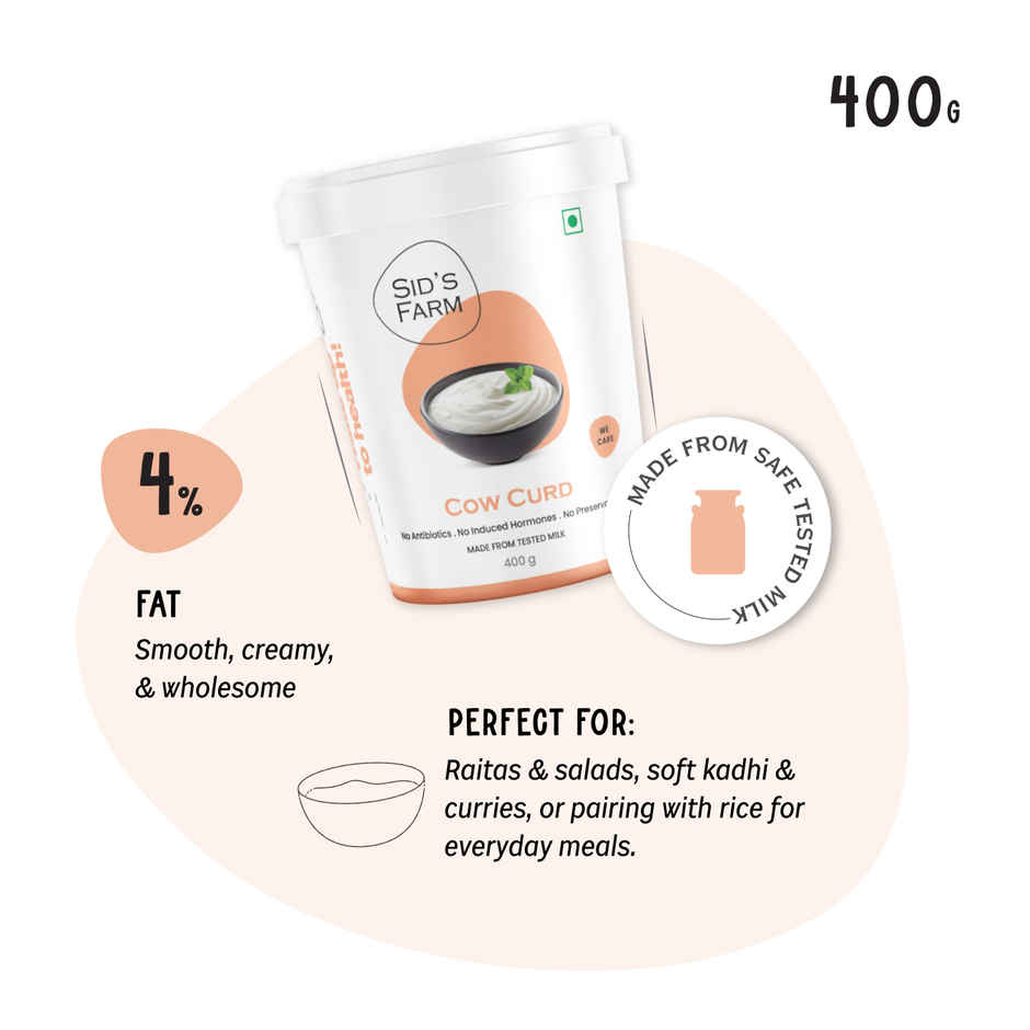 Sid's Farm Cow Curd - Made from Tested Milk (No Antibiotics . No Hormones . No Preservatives)