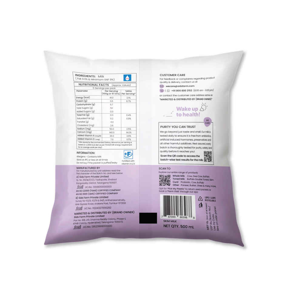 Sid's Farm Tested Skim Milk (No Antibiotics . No Hormones . No Preservatives)