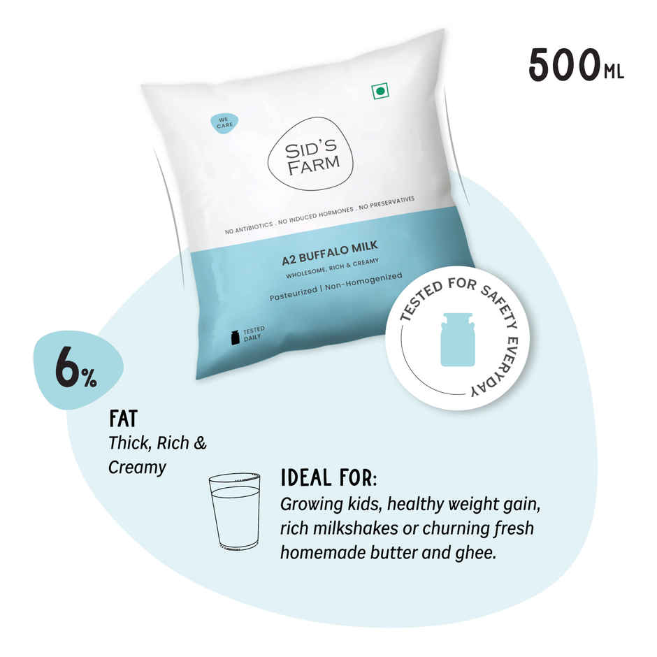 Sid's Farm Tested A2 Buffalo Milk (No Antibiotics . No Hormones . No Preservatives)
