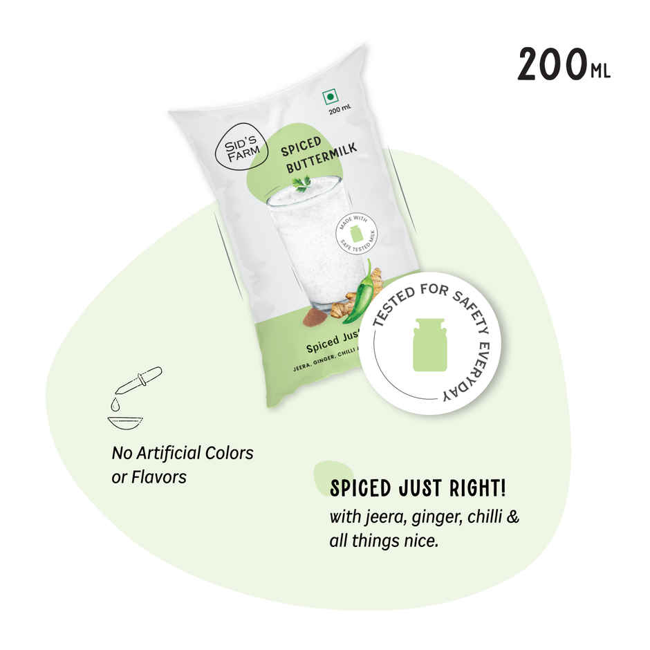 Sid's Farm Buttermilk pouch - No artificial flavours or preservatives. Made from tested milk