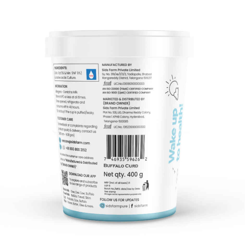 Sid's Farm Buffalo Curd - Made From Tested Milk (No Antibiotics . No Hormones . No Preservatives)