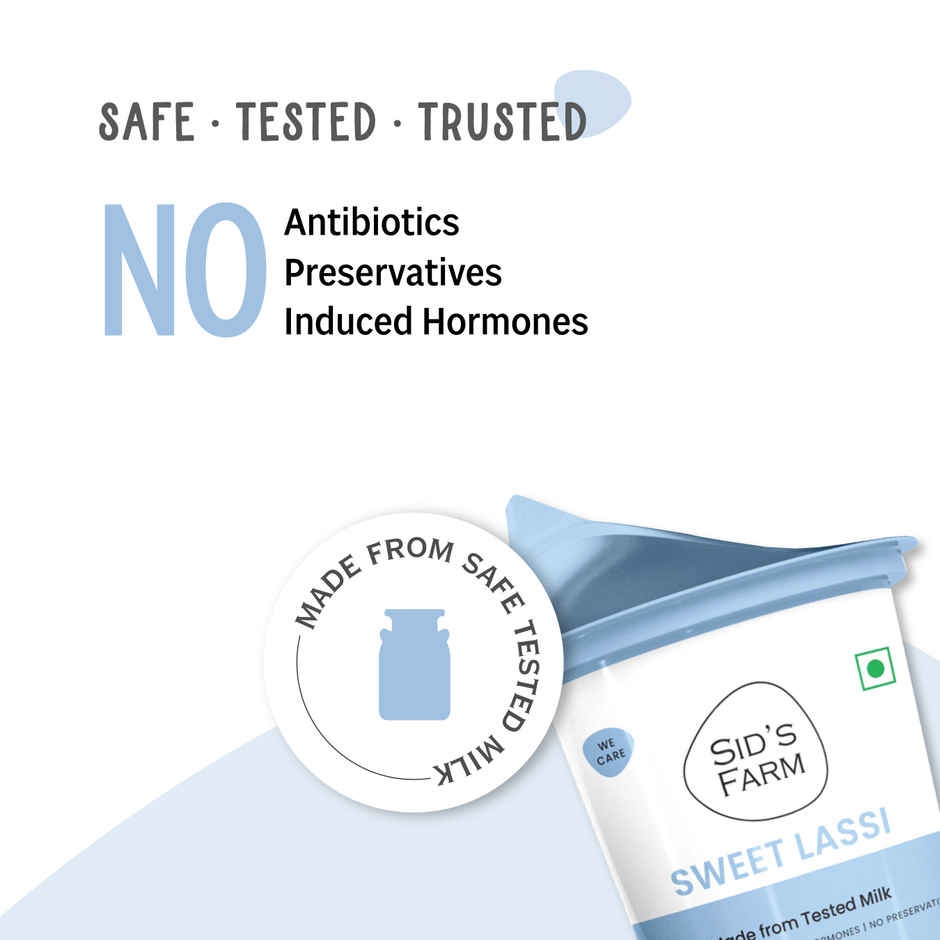 Sid's Farm Sweet Lassi - No artificial flavours or preservatives. Made from tested milk