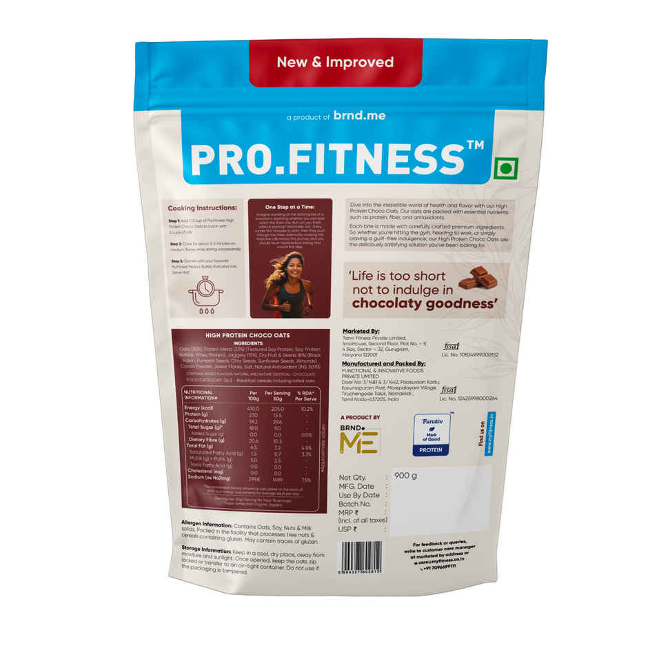 Pro.Fitness 27g High Protein Oats by MyFitness|Dark Chocolate Oats with Almonds and Organic Jaggery