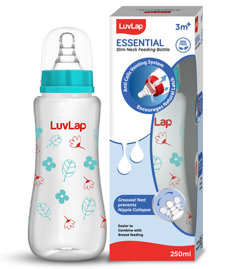 LuvLap Anti-Colic Slim/Regular Neck Essential Baby Feedding Bottle, 250ml, upto 3m+, BPA Free