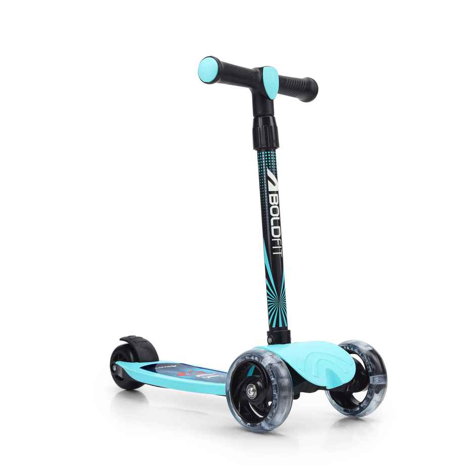 Boldfit Kids 3 Wheel Scooter | LED Wheels Foldable Adjustable Height Max 50kg Zigfold | Blue