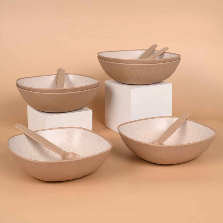 Eha Earth-Friendly Multipurpose Bowls | 600 ml | Made With Rice Husk Biocomposite | Set Of 6
