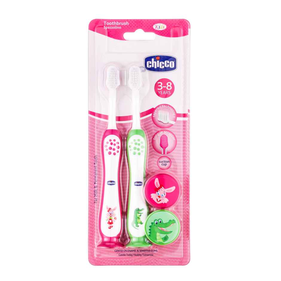 Chicco Toothbrush Set Pink+Green 3Y-8Y