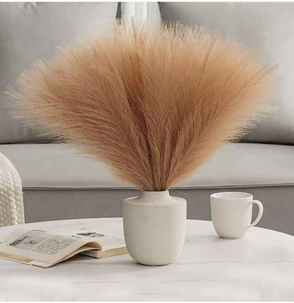 Artificial Flowers Small Fake Flower Faux Pampas Fluffy | Light Brown | Fabric | 41cm | Satyam Kraft