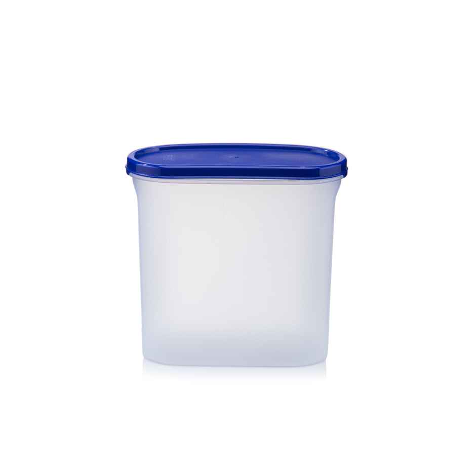 Java 1.7 L Oval Plastic Bottom Container With Blue Lid - Transparent