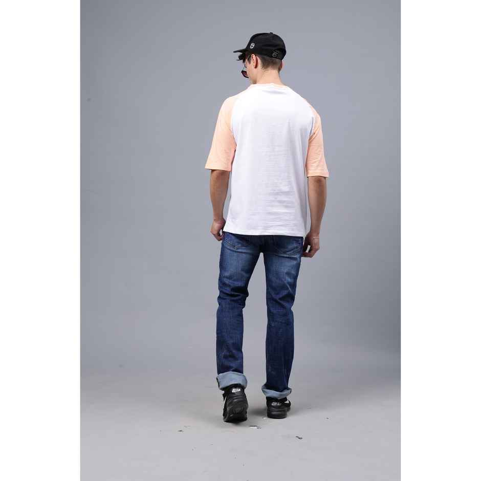 Mad Over Print Men's Colorblock T-shirt | Peach & White - XXL