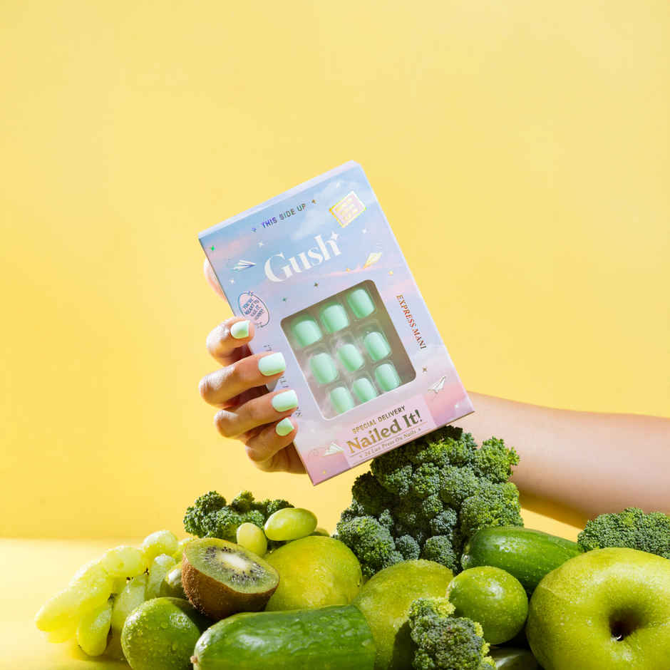 Gush Beauty | Reusable Luxury Press On Nails With Application Kit | Mint Green - Medium Almond