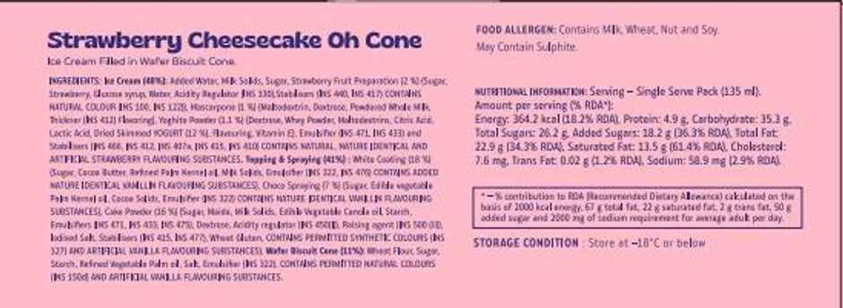 Hocco Strawberry Cheese Cake Ice Cream Cone Combo