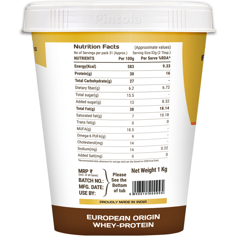 Pintola Crunchy High Protein Peanut Butter Dark Chocolate