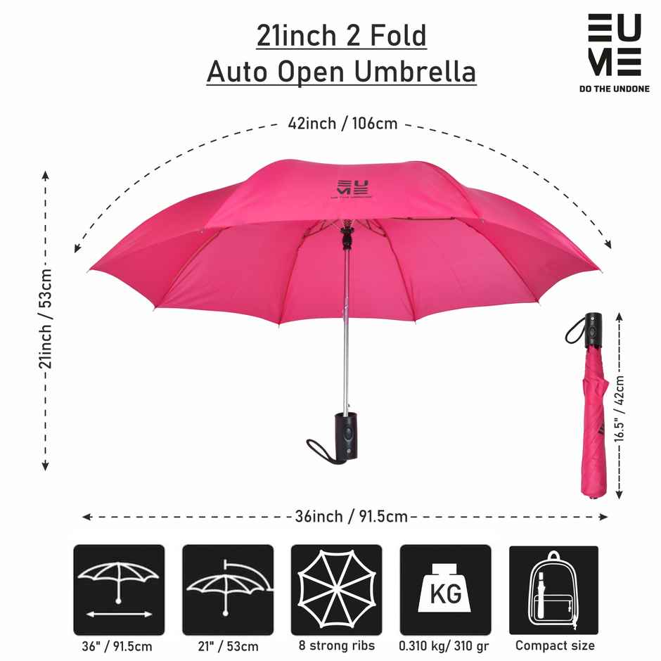 EUME Leatrix 21 Inch 2 Fold Auto-Open Lemon Umbrella | Pink
