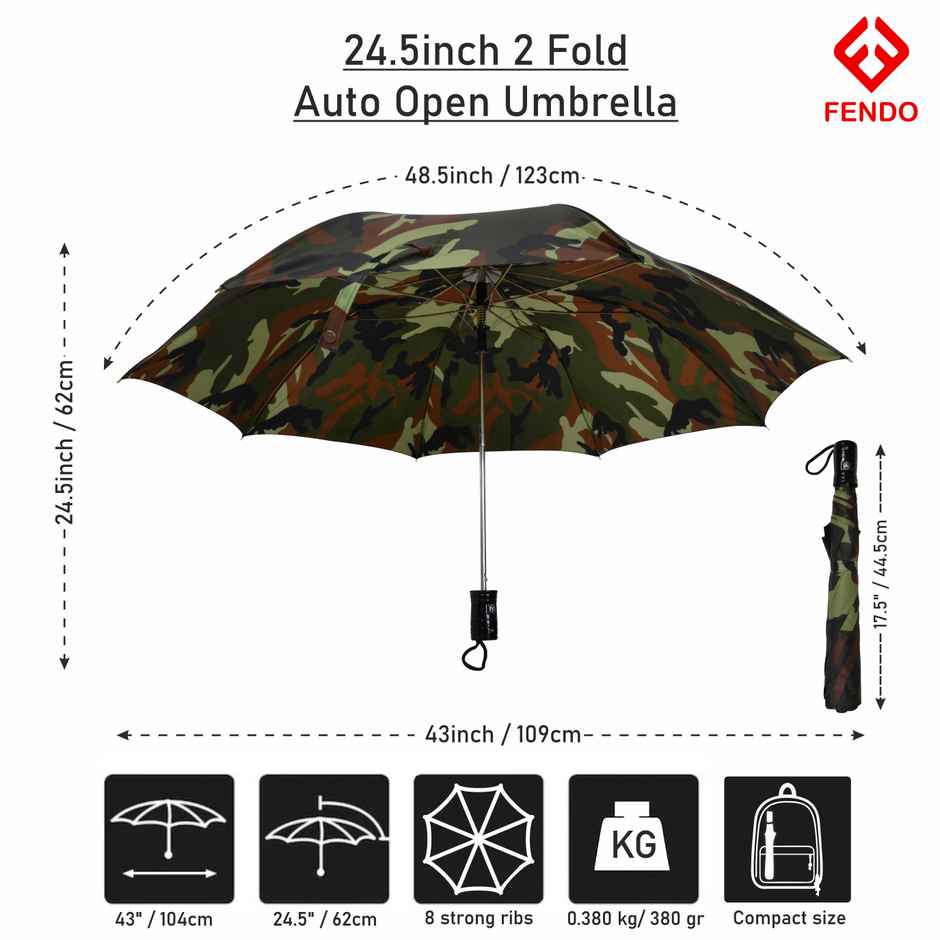 Fendo 2 Fold 24.5 inch Military-Silver Auto Open Umbrella