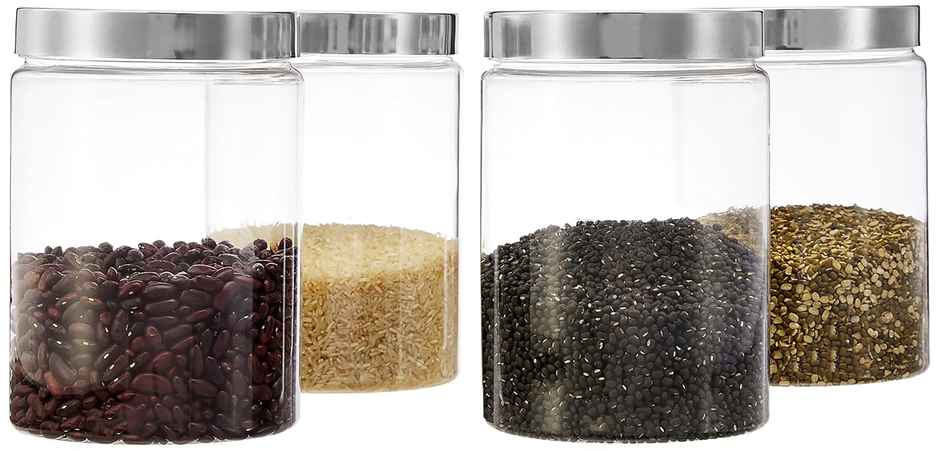 YouBee Plastic Storage Steel Cap Jar Set | Multipurpose Jar Set | 2000 ml | Set of 4