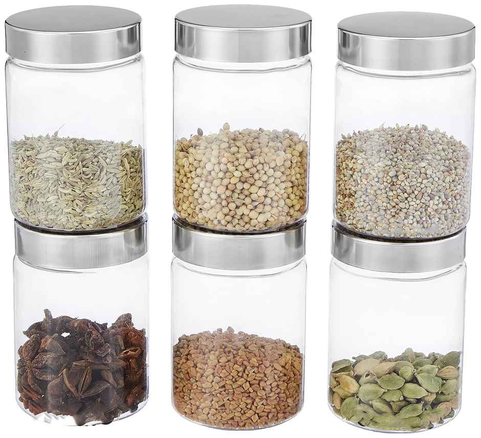 YouBee Plastic Storage Steel Cap Jar Set | Multipurpose Jar Set | 300 ml | Set of 6