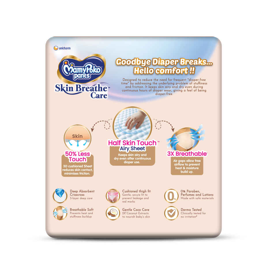 Mamypoko Pants Skin Breathe Care Baby Diapers | Size XXL | 15 to 25 kgs | Derma Tested