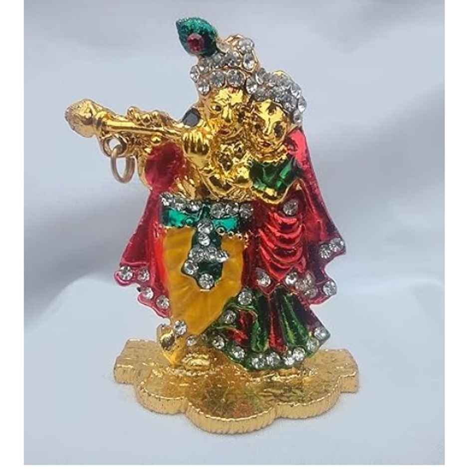 TiyuTrendzz Stone Studded Metal Radha Krishna Idol for Car Dashboard - Multicolor