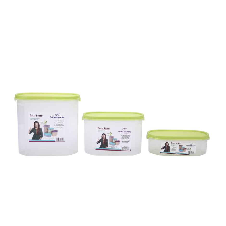 Princeware Easy Store Oval Container Set 3 Pcs | 600ml |1200 ml |1800 ml- Green
