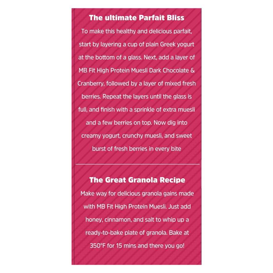 MuscleBlaze Fit High Protein Muesli (Dark Chocolate & Cranberry, 400g) | 22g Protein