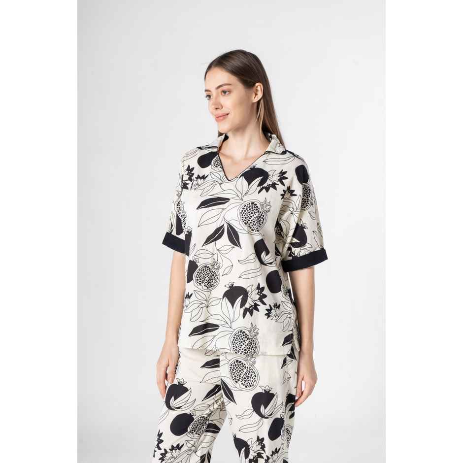 Sanskrutihomes Women Tropical Multicolor Printed Pure Cotton Night Suit SE-NSP-738 | XL