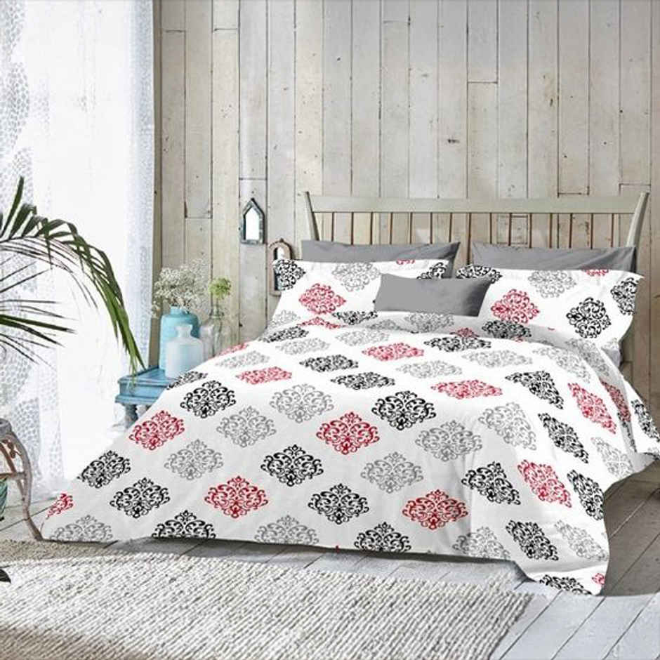 BAY6 Super King 100% Cotton 144 TC Paisley Print Bedsheet | White & Pink | 108 x 108 in