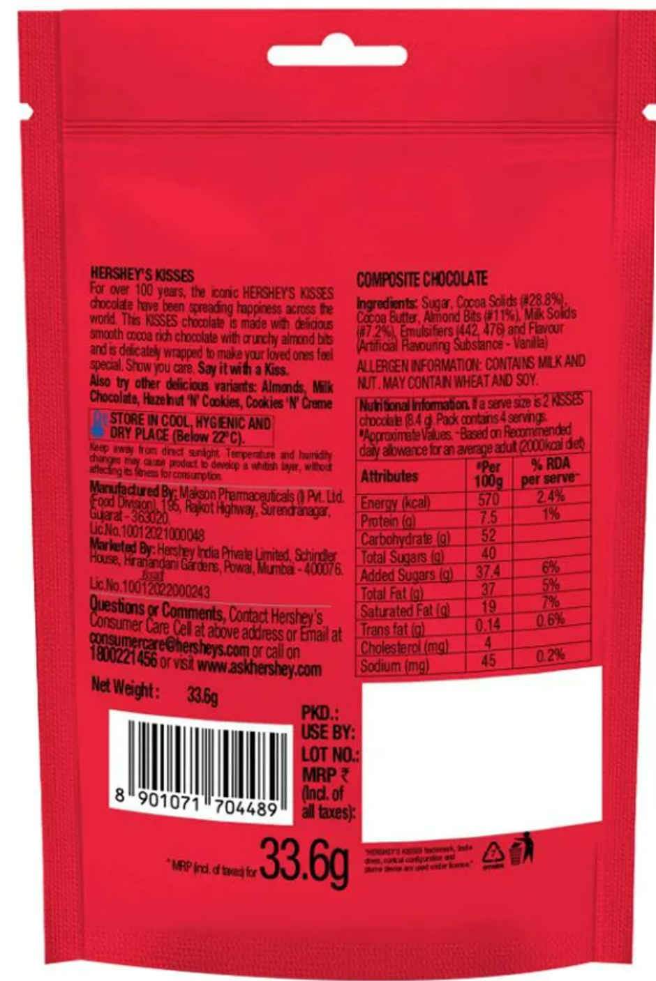 Hershey's Kisses Special Dark 'N' Almonds Chocolates Share Bag