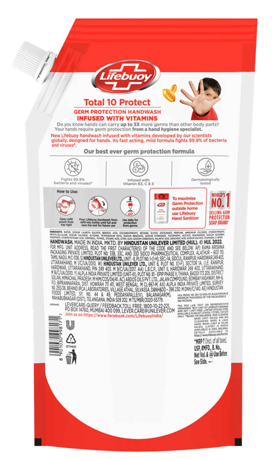 Lifebuoy Total 10 Activ Naturol Germ Protection Handwash Refill (Buy 1 Get 1 Free) Combo 