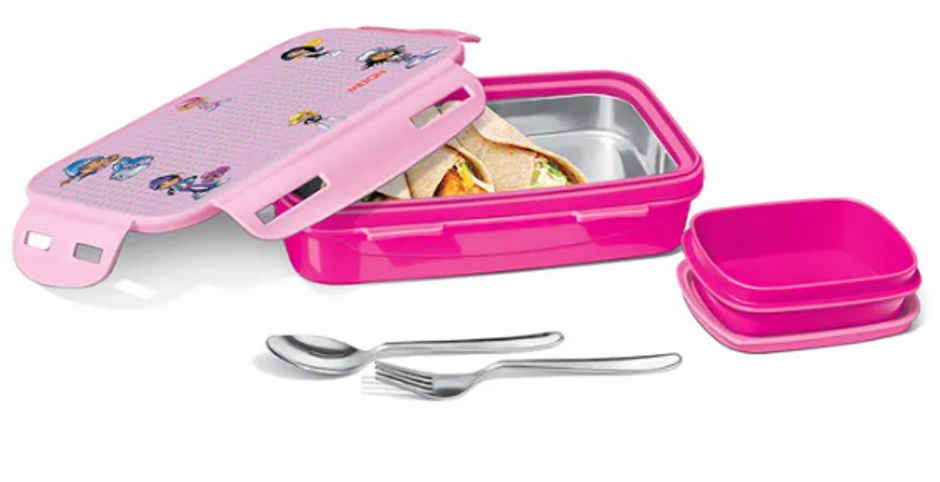 Milton Steely Deluxe Mini Inner Steel Kids Tiffin Box, 400 ml, Pink, 1 Pc