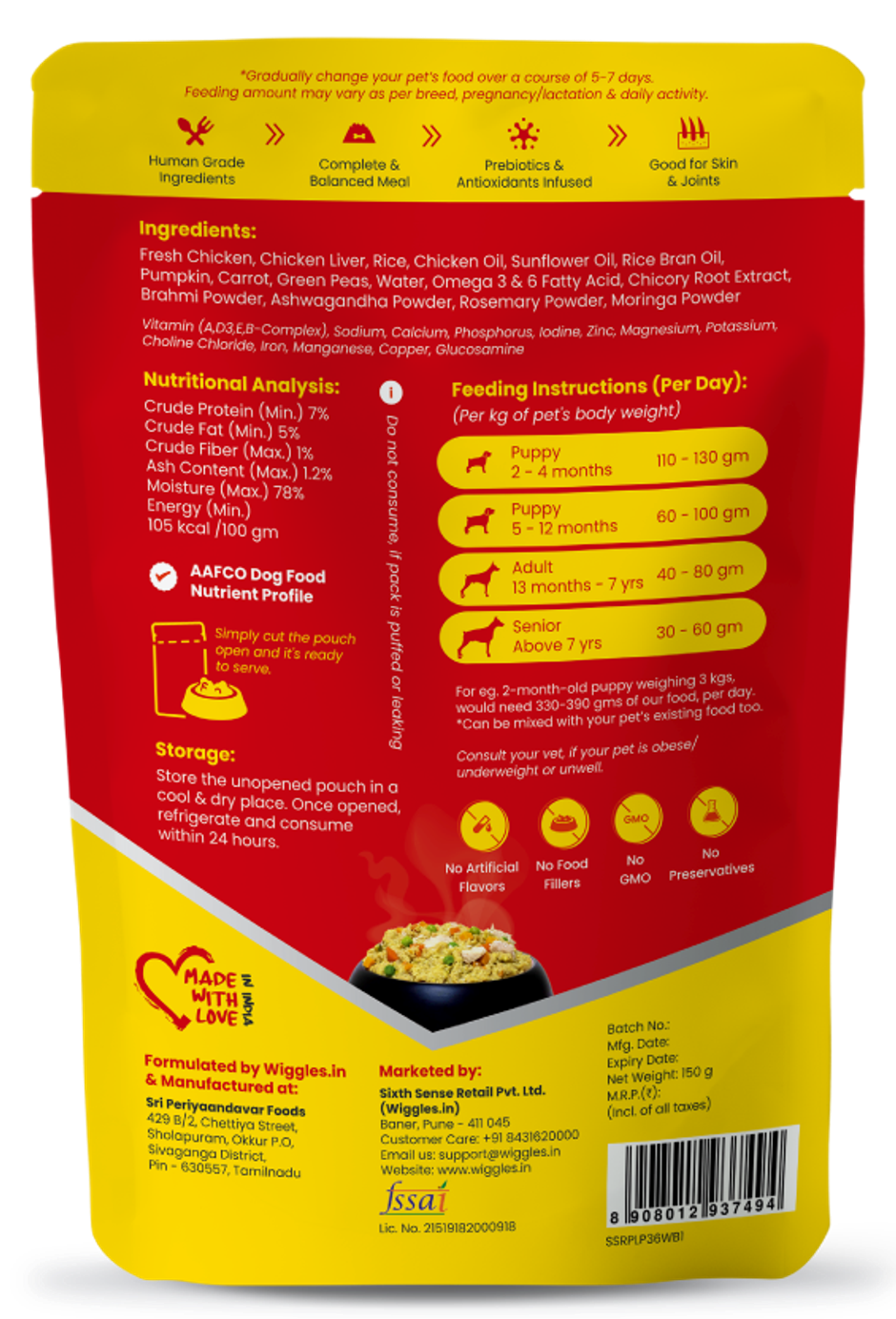 Wiggles Wet Dog Food, Chicken Vegetable Gravy Puppy Adult Senior Pets