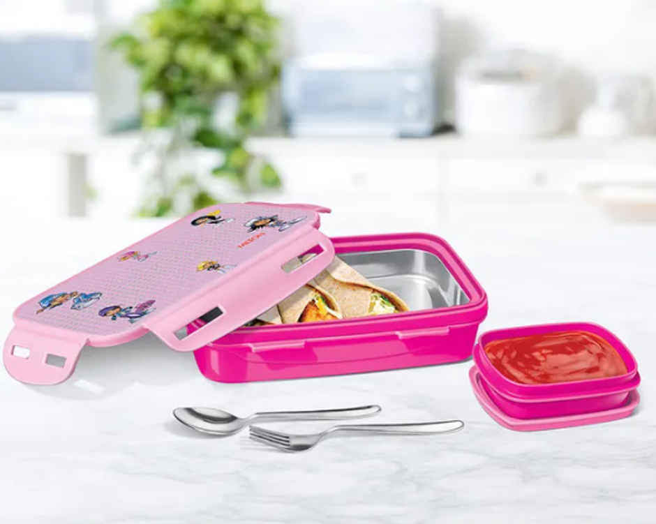Milton Steely Deluxe Mini Inner Steel Kids Tiffin Box, 400 Ml, Pink, 1 Pc