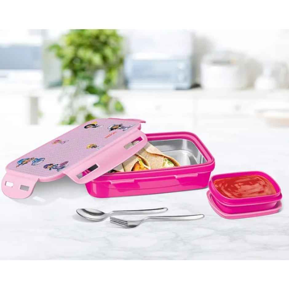 Milton Steely Deluxe Mini Inner Steel Kids Tiffin Box, 400 ml, Pink, 1 Pc